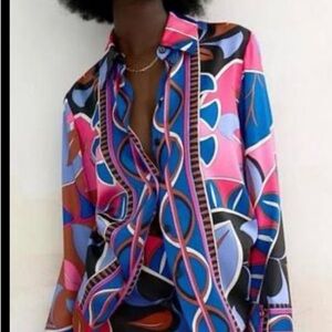 Zara Multicolor Geometric & Floral Button-Down Shirt